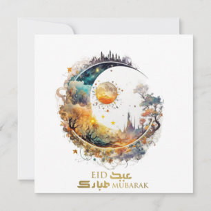 Carte De Correspondance Aïd Moubarak Lune et soleil imaginaire saluent les