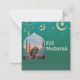 Carte De Correspondance Aïd Moubarak vert et bleu avec texte personnalisab