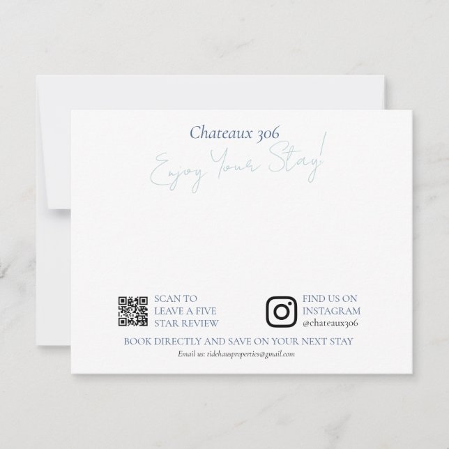 Carte De Correspondance Airbnb and Rental Property Custom Welcome Note (Devant)