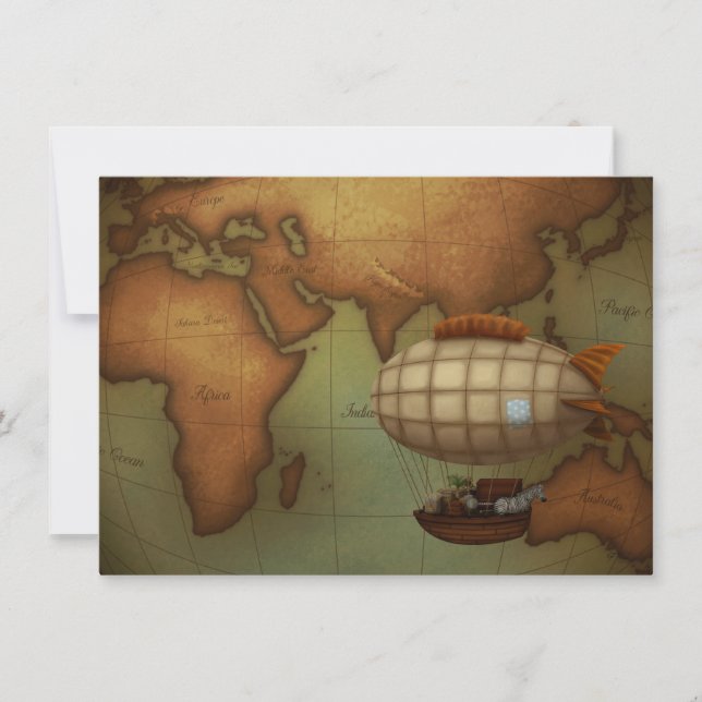 Carte De Correspondance Airship Flying Over Eastern Hemisphere Map (Devant)