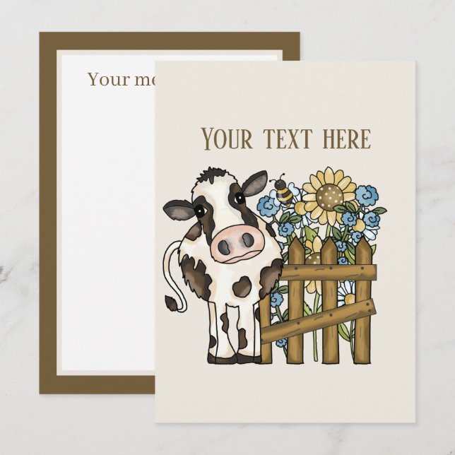 Carte De Correspondance Amateurs de vache mignonne ajouter un message (Devant / Derrière)