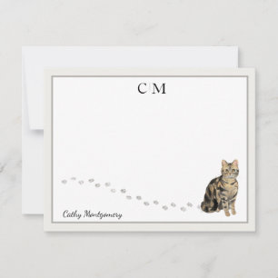 Carte De Correspondance American Short Hair Brown Tabby Chat Nom du monogr