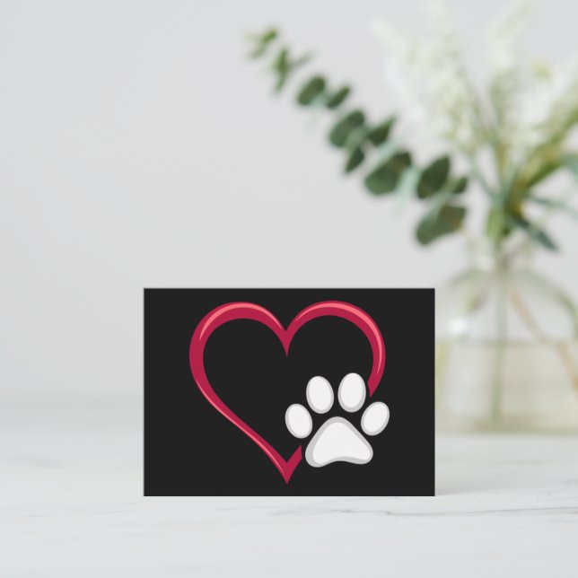 Carte De Correspondance Amour Coeur Patte de Chien Saint Valentin Amoureux (Debout devant)