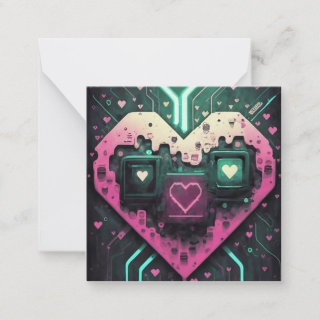 Carte De Correspondance Amour Design avec Coeur Pixelé (Devant)