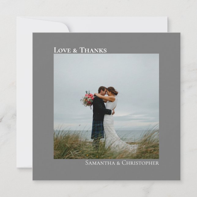 Carte De Correspondance Amour & Merci Merci photo Mariage gris minimal (Devant)
