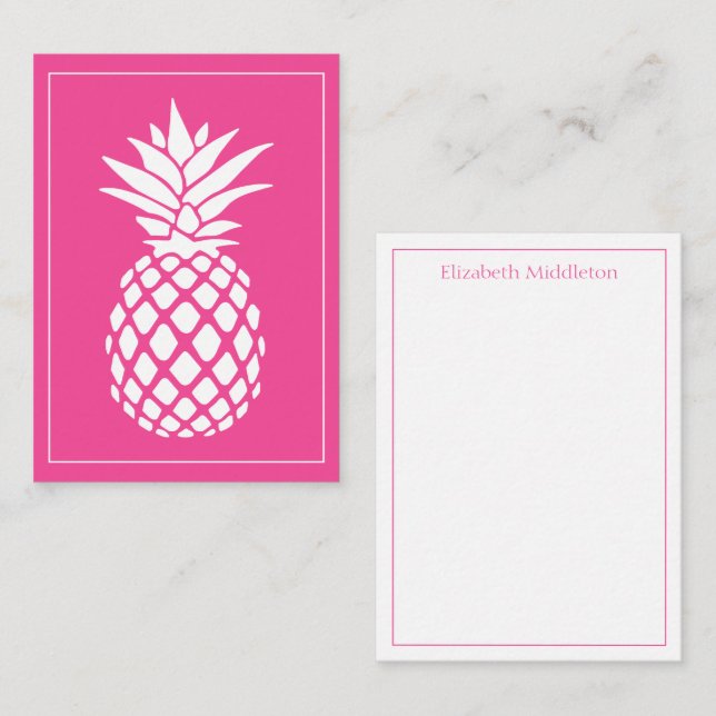 Carte De Correspondance Ananas blanc chic sur fond rose (Devant / Derrière)