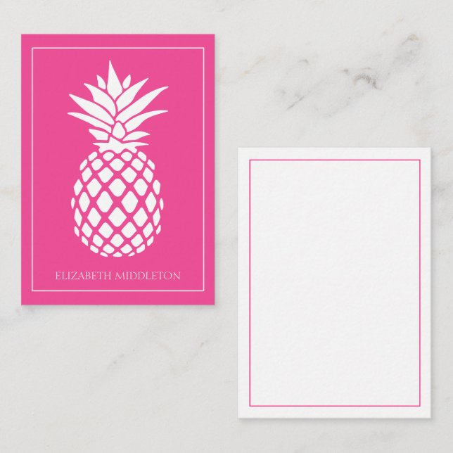 Carte De Correspondance Ananas blanc chic sur fond rose (Devant / Derrière)