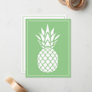Carte De Correspondance Ananas blanc chic sur fond vert sauge