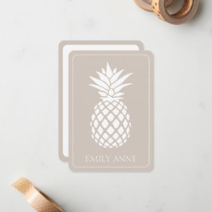 Carte De Correspondance Ananas blanc préppy sur beige