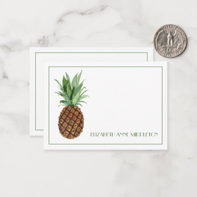 Carte De Correspondance Ananas tropical Preppy Personnalisé (Devant/Arrière en situation)