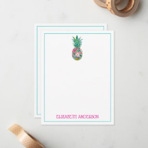 Carte De Correspondance Ananas tropical rose et vert
