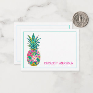 Carte De Correspondance Ananas tropical rose et vert