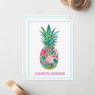 Carte De Correspondance Ananas tropical rose et vert
