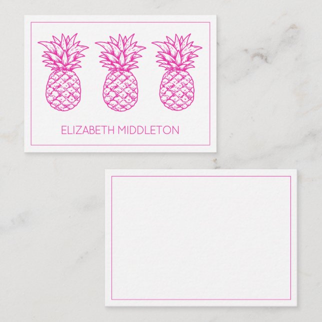 Carte De Correspondance Ananas Tropical Rose Preppy Personnalisé (Devant / Derrière)