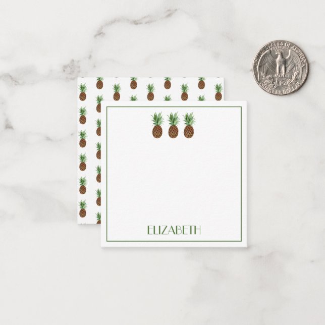 Carte De Correspondance Ananas tropicaux Preppy Personnalisé (Devant/Arrière en situation)