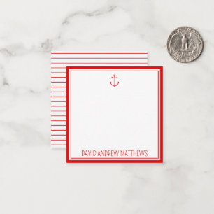Carte De Correspondance Ancre personnalisée rouge et blanche nautique