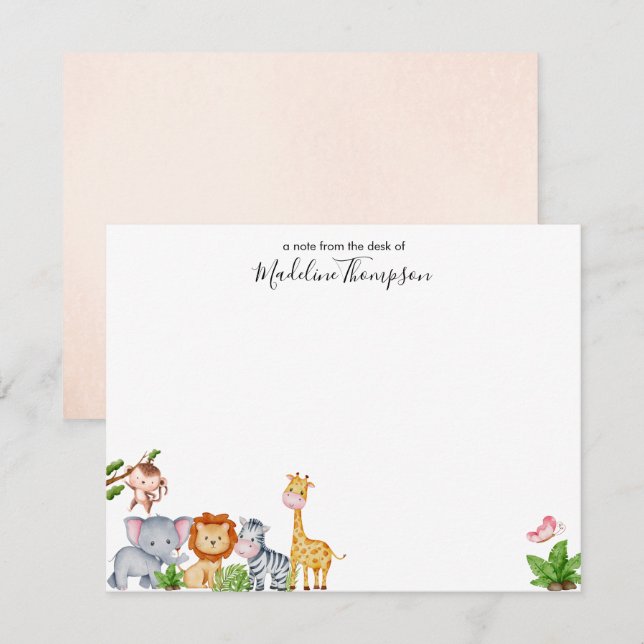 Carte De Correspondance Animaux de jungle de safari mignons pour enfants É (Devant / Derrière)