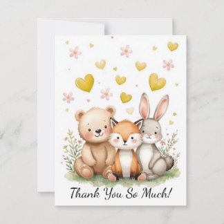 Carte De Correspondance Animaux de la Forêt Ours Renard Lapin Enfants Jaun