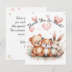 Carte De Correspondance Animaux de la Forêt Ours Renard Lapin Enfants Rose