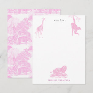 Carte De Correspondance Animaux de la jungle en toile de fond rose chinois