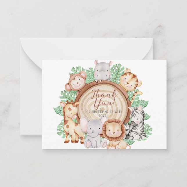 Carte De Correspondance Animaux de la jungle moderne Verdure Safari Aquare (Devant)