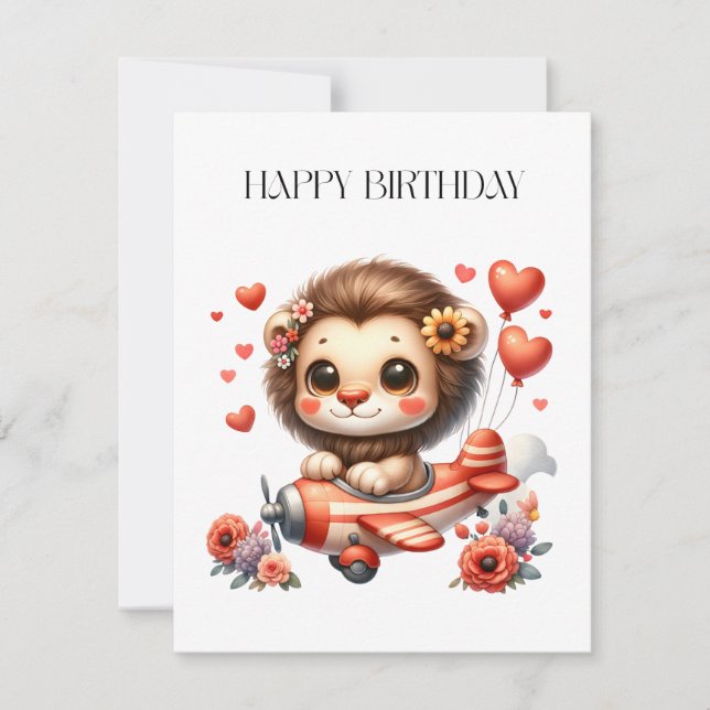 Carte De Correspondance Anniversaire Lion Pilote (Devant)