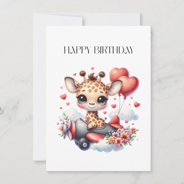 Carte De Correspondance Anniversaire Pilote Girafe (Devant)