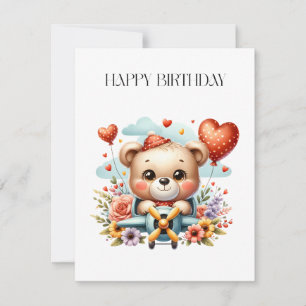 Carte De Correspondance Anniversaire Pilote Ours en Peluche