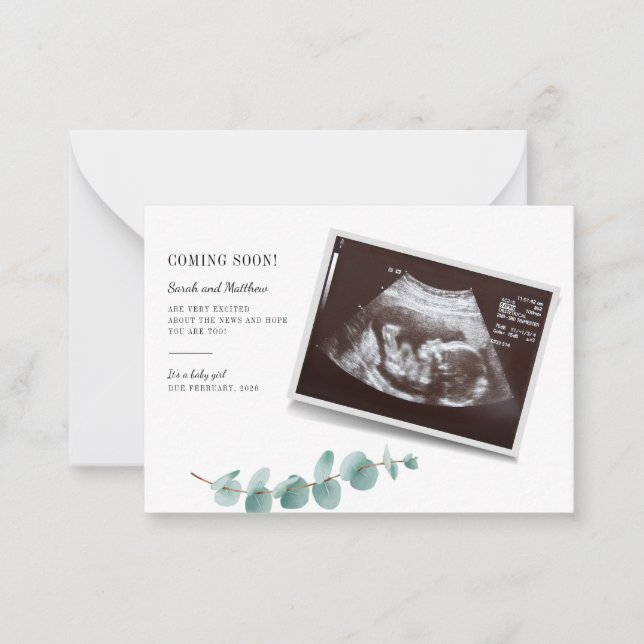 Carte De Correspondance Annonce de grossesse Eucalyptus Révélation Bébé (Devant)