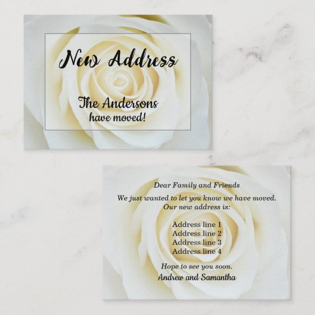 Carte De Correspondance Annonce de nouvelle adresse Rose Blanche (Devant / Derrière)