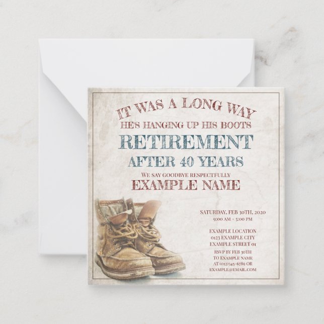 Carte De Correspondance Annonce de retraite avec de vieilles bottes (Devant)