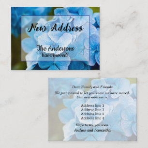 Carte De Correspondance Annonce d'une nouvelle adresse avec Hydrangea Bleu