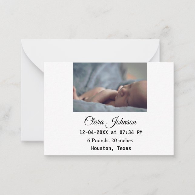 Carte De Correspondance Annonces de naissance ajouter la date photo heure  (Devant)