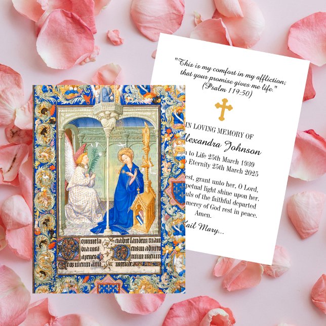 Carte De Correspondance Annonciation Hail Mary Funeral Memorial Prière (The Annunciation Hail Mary Funeral Memorial Christian Catholic In loving Memory Prayer Card)