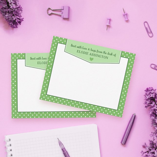 Carte De Correspondance Apple Green Coeur Pois Envoyé Avec Amour & Hugs (Créateur téléchargé)