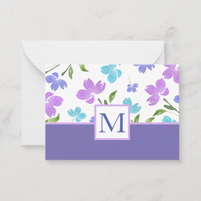 Carte De Correspondance Aqua Periwinkle Purple Aquarelle tiges (Devant)