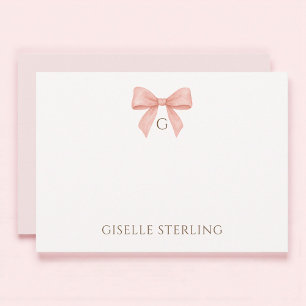 Carte de correspondance aquarelle à ruban rose pâl