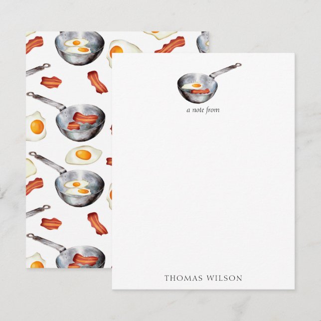 Carte De Correspondance Aquarelle Bacon & Oeufs Petit-déjeuner Aliments No (Devant / Derrière)
