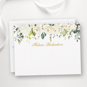 Carte De Correspondance Aquarelle Blanc Floral Or Personnalisé