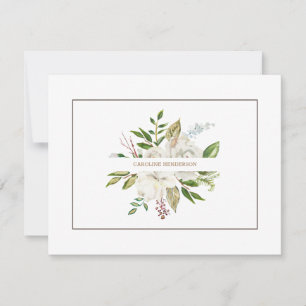 Carte De Correspondance Aquarelle blanc rose floral élégant