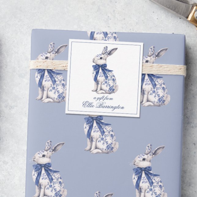 Carte De Correspondance Aquarelle Bleu et blanc Chinoiserie Lapin Rabbit (Créateur téléchargé)