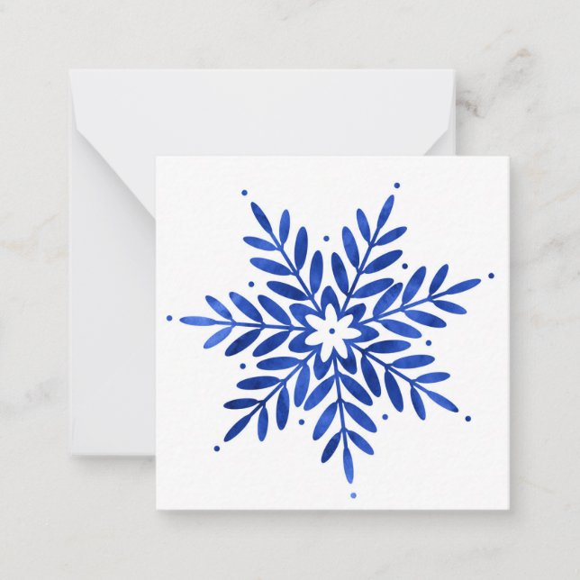 Carte De Correspondance Aquarelle bleu Indigo Flocon de neige Abstrait (Devant)