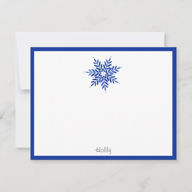 Carte De Correspondance Aquarelle Bleu Indigo Flocon de Neige Abstrait  (Devant)