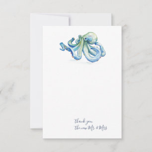 Carte De Correspondance Aquarelle Bleu Merci Octopus