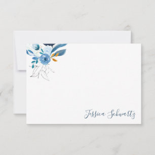 Carte De Correspondance Aquarelle bleu moderne Floral Nom personnalisé