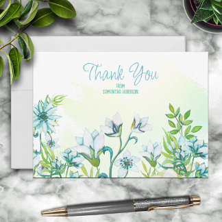 Carte De Correspondance Aquarelle bleu/Turquoise Floral Personnalisé