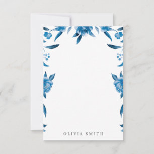 Carte De Correspondance Aquarelle bleue florale Stationery personnalisée