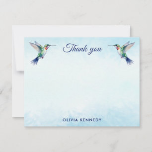 Carte De Correspondance Aquarelle bleue personnalisée Merci colibri