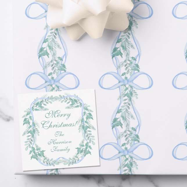 Carte De Correspondance Aquarelle Blue Bow Garland cadeau de Noël (Créateur téléchargé)