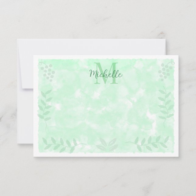 Carte De Correspondance Aquarelle botanique branches feuilles monogramme  (Devant)
